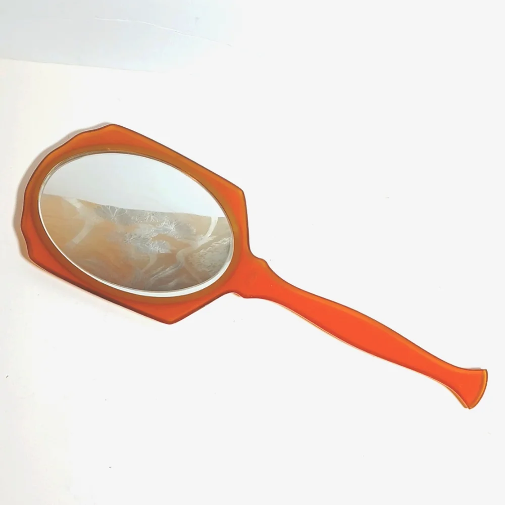 🧡 1920s Art Deco Celluloid & Bakelite Vanity Hand Mirror Vintage Aristo du Jour